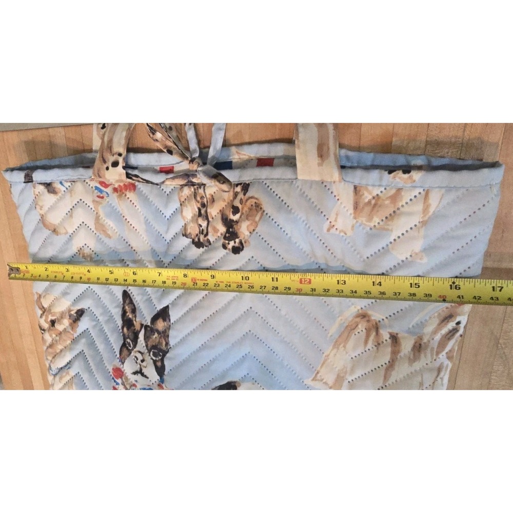 Mainstays Reversible Quilted Tote Bag Dog Print Blue Red Striped Shoulder Bag - Picture 11 of 12